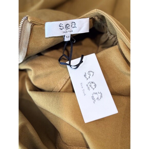 NWT Sea NY Womens Dress Brown Denim Metta Acid Puff Sleeve Mini Jean A Line XS - Picture 4 of 12